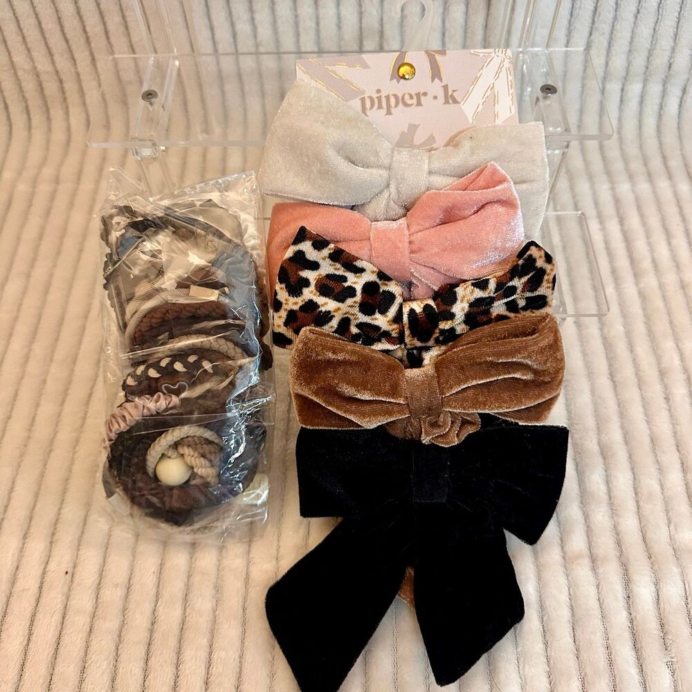 Velvet & Leopard Print Hair Bows and elastic hair ties